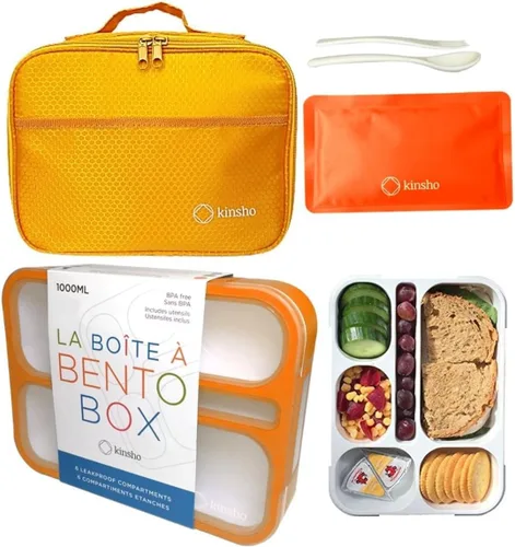 Miniatura 10 de Bento-Box - Juego de lonchera aislada y paquete de hielo. Loncheras, contenedores de bocadillos para niños, niñas y adultos. 6 compartimentos, cajas