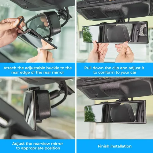 Miniatura 5 de JOYTUTUS Espejo retrovisor, universal de 11.81 pulgadas, panorámico, convexo, retrovisor interior con clip, espejo gran angular para reducir