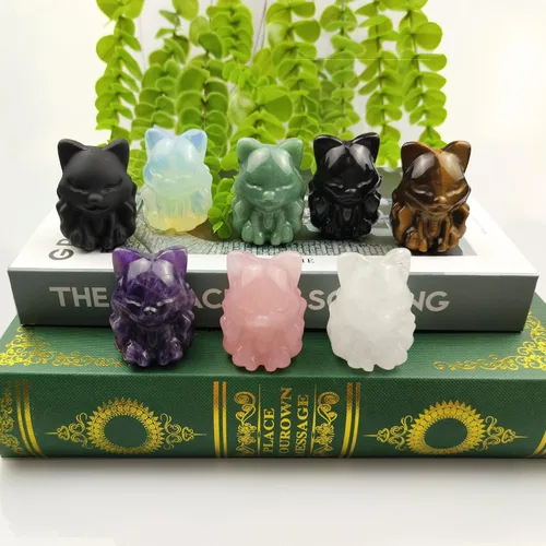 Miniatura 6 de ZHIYUXI Cristales curativos rosados de cuarzo rosa, decoración del hogar, estatua de zorro de nueve colas, regalos para mujeres y hombres, piedras