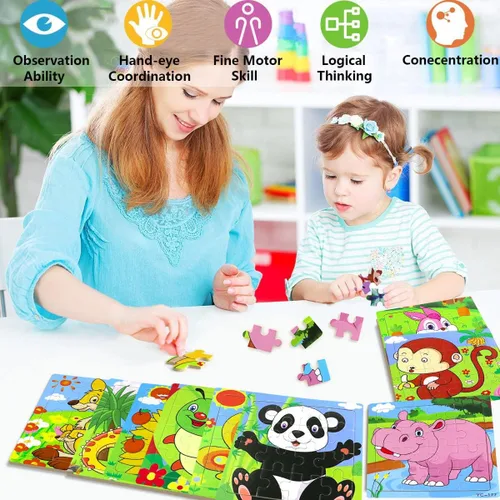 Miniatura 3 de Rompecabezas para niños de 3 a 5 años, paquete de 9 rompecabezas de madera para niños pequeños de 3 a 5 años, 16 piezas, juguetes educativos