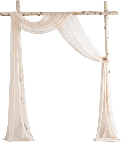 Miniatura 6 de Floroom Tela drapeada de arco de boda, 2 paneles de 19 pies, cortinas de tela de gasa blanca, decoración de ceremonia de boda, recepción Blanco