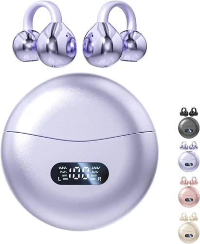Miniatura 9 de Auriculares inalámbricos Bluetooth 5.4 con clip, con micrófono, reproducción de 60 horas, cancelación de ruido, impermeables, deportivos, cómodos
