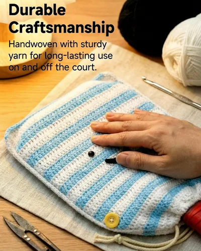 Miniatura 3 de Funda de paleta de pickleball de ganchillo para regalo, funda hecha a mano para mujeres y hombres, bonitos accesorios con bolsa de prensa, lista Azul