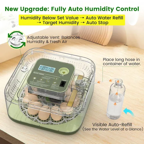Miniatura 3 de Incubadora de 12 huevos con giro automático, recarga automática de agua y control de temperatura/humedad, además de guía de eclosión, criador