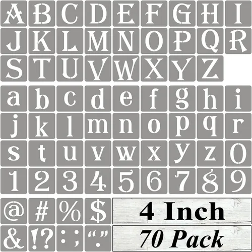 Miniatura 10 de Plantillas de letras del alfabeto de 1 pulgada para pintar, paquete de 70 plantillas de letras y números con letreros para pintar sobre madera