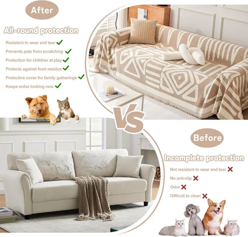 Miniatura 5 de HANDONTIME - Funda de felpilla de sofá para perros, para sillón, sofá modular, biplaza, futón o en forma de L, estilo bohemio, con borlas, lavable