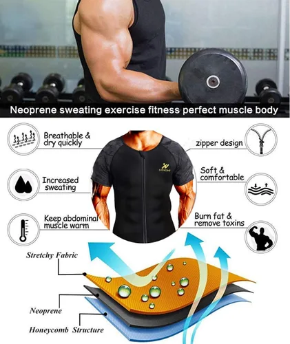 Miniatura 3 de NINGMI Traje de sauna para hombre, traje de sudor caliente, camisa de sauna, moldeador de cuerpo, entrenamiento, traje de neopreno con cremallera