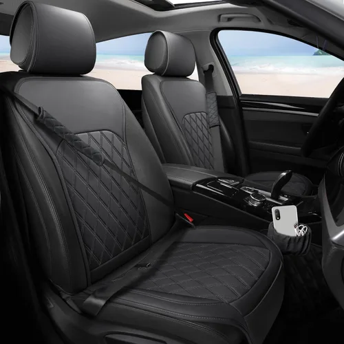 Miniatura 9 de Fundas de Asiento Delantero para Automóvil - Fundas de Asiento de Cuero con Bolsillo de Almacenamiento y Dos Almohadillas para Cinturón, Fundas