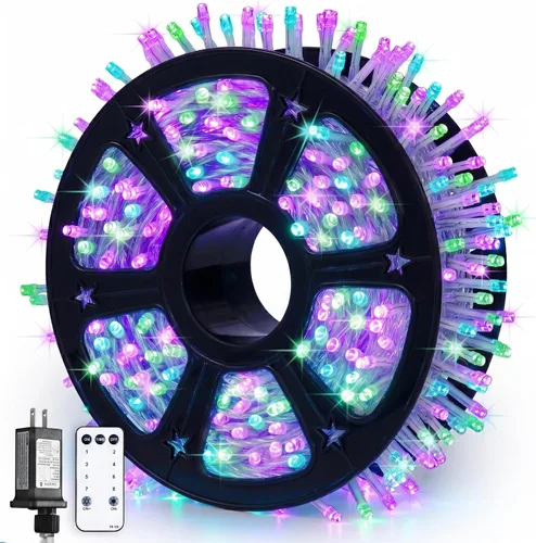 Miniatura 36 de JMEXSUSS 150 luces LED azules de Navidad para interiores y exteriores, luces de cadena conectables de 59 pies con enchufe, 8 modos de luces de hadas