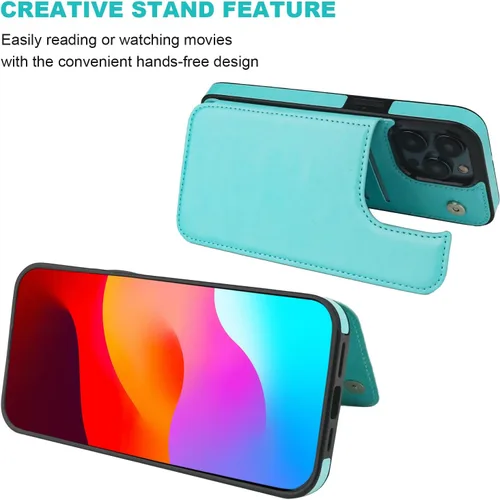 Miniatura 5 de ONETOP Compatible con iPhone 15 Pro Max Funda Cartera con Portador de Tarjetas, Funda de Cuero PU con Soporte Plegable y Ranuras para Tarjetas, Azul