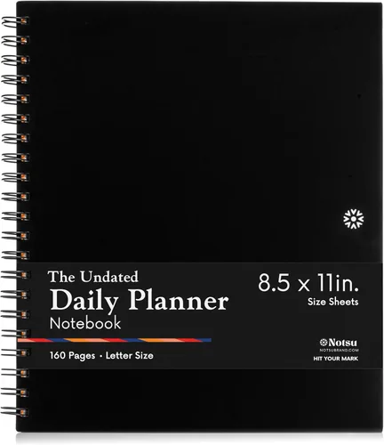 Miniatura 7 de Notsu Agenda diaria sin fecha, planificador de productividad minimalista con lista de tareas, agenda, cuadrícula de puntos, forrado, secciones
