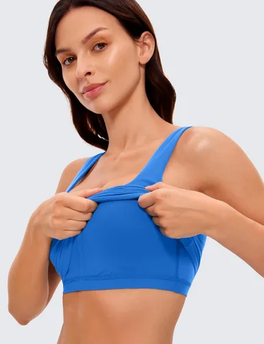 Miniatura 91 de CRZ YOGA Butterluxe Brasier deportivo de cuello cuadrado para mujer, estilo camiseta corta sin mangas, acolchado con soporte integrado para yoga