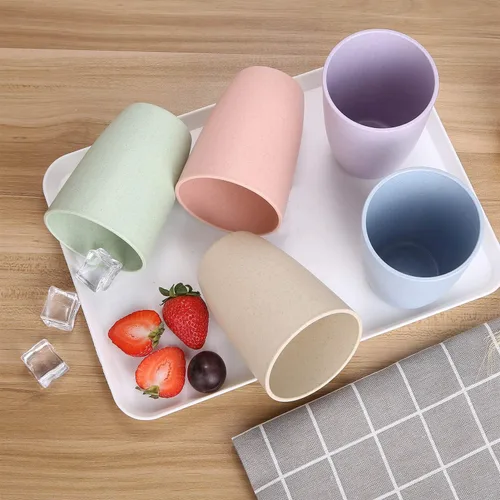 Miniatura 4 de Vaso reutilizable de paja de trigo (12 onzas), juego de vasos irrompibles para el hogar y al aire libre, vaso apto para lavavajillas, sin BPA