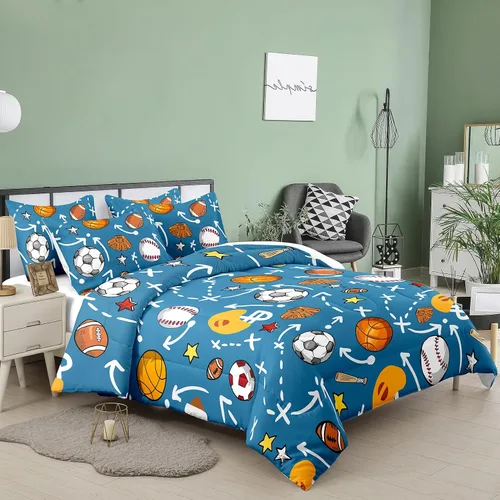Miniatura 2 de MWMWMW Juego de edredón deportivo para niños, juego de ropa de cama para niños, juego de edredón de 3 piezas, tamaño matrimonial con 1 funda