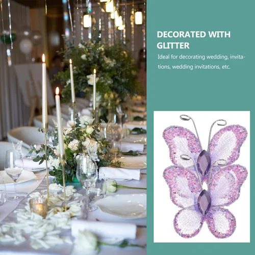 Miniatura 4 de BESPORTBLE 50 mariposas de alambre de malla transparente púrpura con purpurina para decoración de bodas, suministros de manualidades, centros