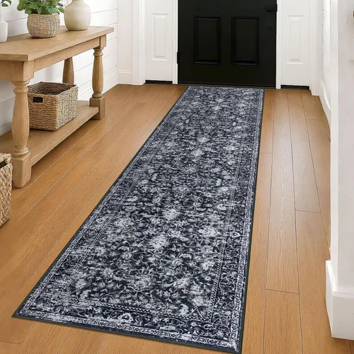 Miniatura 59 de KILOCOCO Alfombra lavable de 2 x 3 para entrada, estampado floral vintage, suave, antideslizante, azul, alfombras de cocina, tapete