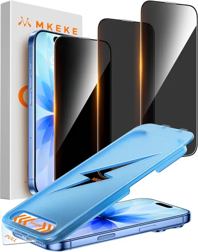 Miniatura 10 de Mkeke Protector de pantalla de privacidad para iPhone 17 Pro, 3 unidades, vidrio templado 9H+ [protección contra caídas de grado militar de 16 pies]