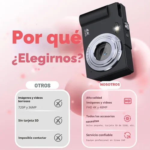 Miniatura 6 de Cámara digital, FHD 4K Cámara digital de apuntar y disparar con zoom de 16X antivibración, cámara pequeña compacta de 48 MP con tarjeta de 32 GB