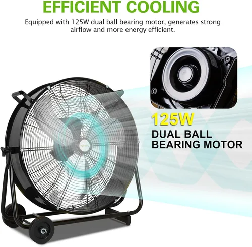 Miniatura 5 de hykolity Ventilador de tambor de alta velocidad ultra silencioso de 24 pulgadas, ventilador industrial resistente de 7800 CFM con motor de CC
