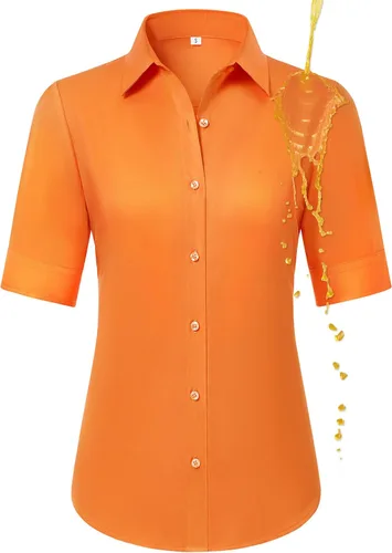 Miniatura 12 de Camisas con botones para mujer, ajustadas, de manga corta, con cuello, sin arrugas