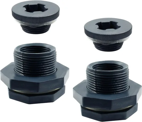 Miniatura 11 de 1 unidad Accesorio de Mamparo NPT2 de PVC, Conector de Tanque de Agua de Plástico de 2 Pulgadas con Rosca Pasante para Barriles de Lluvia, Acuarios