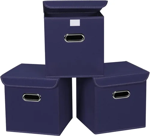 Organizadores de armario de tela con tapas, canastas plegables con asas, cajas de almacenamiento para almacenamiento de ropa, oficina, juguetes,