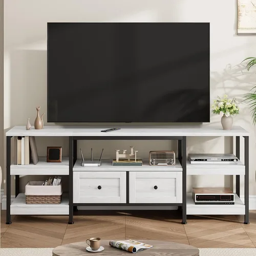 Miniatura 11 de Garvee Soporte industrial para TV con 2 cajones, centro de entretenimiento de 79 pulgadas, se adapta a televisores de hasta 85 pulgadas, consola