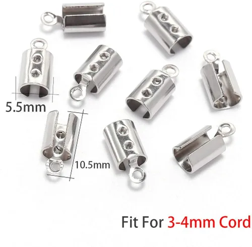 Miniatura 2 de 50 cordones de acero inoxidable para engarzar, tapas de cuentas de cuero con clip de cuero, conectores de pulsera para joyería (0.157 in)