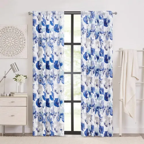 Miniatura 5 de ACHIM Panel de cortina para ventana de campo de amapolas, 50 pulgadas de ancho, 84 pulgadas de largo, bolsillo para barra de 1.5 pulgadas, color Azul