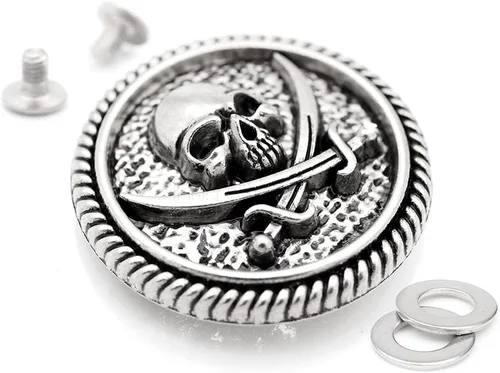 Miniatura 3 de CRAFTMEMORE 2pcs 1.181 in Concho Pirata Cráneo Tornillo Atrás Moneda Cuero Artesanía Ornamento CHS26