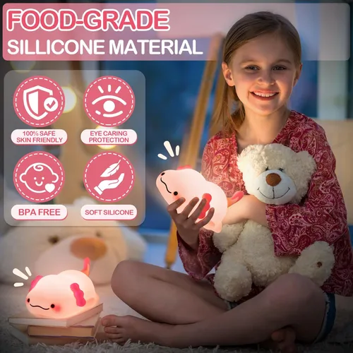 Miniatura 5 de Luz Nocturna de Ajolote para Niños, Lámpara Squishy Linda Recargable - Luz Nocturna de Ajolote de Silicona Adorable para Regalo de Navidad