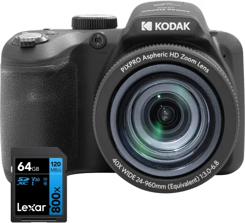 Kodak AZ405BK PIXPRO Astro Zoom 20MP Cámara digital 40X Zoom óptico 0.945 in Paquete negro con Lexar 64GB de alto rendimiento 800x UHS-I SDHC