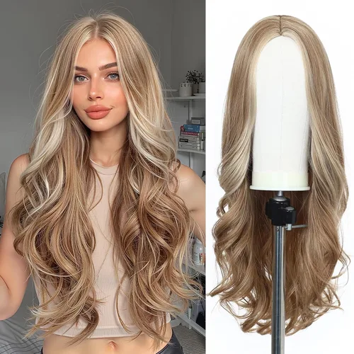 Miniatura 11 de Esmee Pelucas largas de color castaño rojizo ombré para mujer, peluca de cabello sintético ondulado y rizado natural para uso diario, fiestas