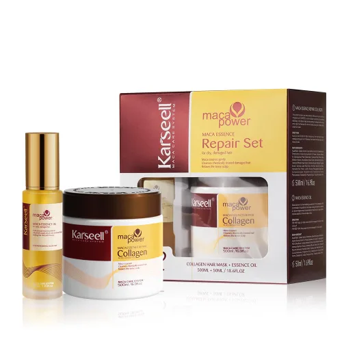 Máscara de Tratamiento Capilar de Colágeno Karseell, Juego de Aceite de Argán para Acondicionador de Reparación Profunda de Cabello Dañado, Seco y