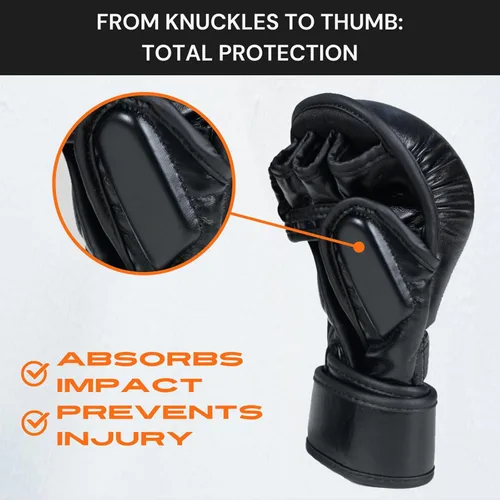 Miniatura 6 de Guantes de entrenamiento híbridos de MMA – Guantes de entrenamiento de palma abierta de 7 onzas con muñequera de 18 pulgadas para agarre, trabajo