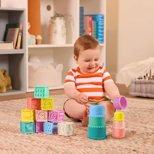 Miniatura 4 de B. toys Juguetes sensoriales para bebés - Bloques suaves para bebés - Vasos de goteo apilables - Números, formas y animales - Más de 6 meses