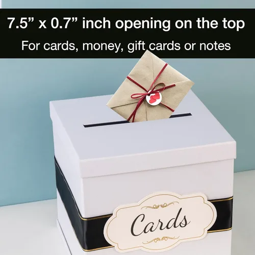 Miniatura 5 de Merry Expressions Caja de tarjetas de boda en blanco y negro de 10 pulgadas para fiestas, tarjetas de regalo para cumpleaños, graduación, recepción