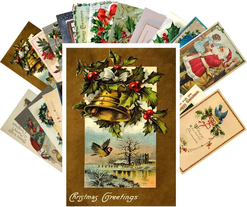 Miniatura 8 de PIXILUV Tarjetas de felicitación de Navidad vintage 24pcs Encantadora Navidad Niños Reimpresión antigua Postal Set