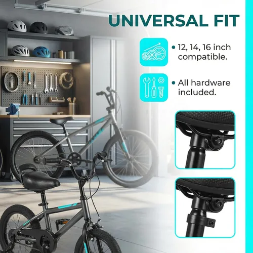 Miniatura 6 de Reemplazo de asiento de bicicleta para niños, cómodo asiento acolchado para bicicletas de 12, 14, 16 pulgadas, cojín suave y transpirable