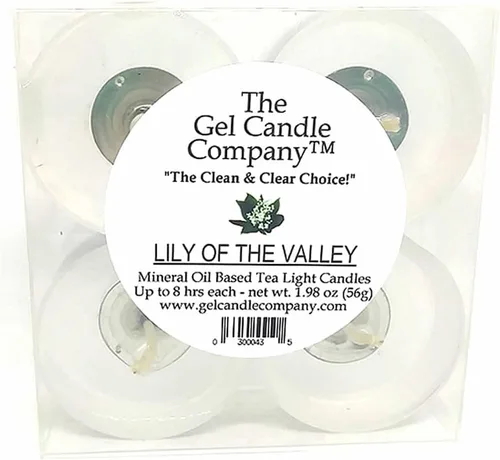 Paquete de 4 velas de té perfumadas de aceite mineral perfumado Lily of The Valley a base de hasta 8 horas The Gel Candle Company