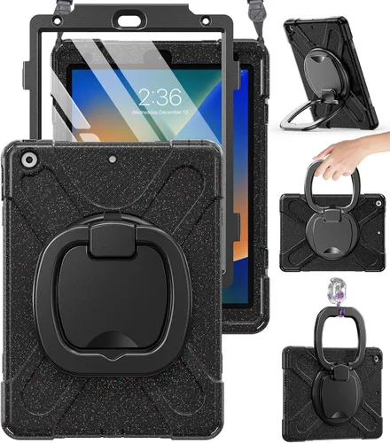 Miniatura 9 de BRAECN Funda para iPad de 9ª/8ª/7ª generación, resistente funda de silicona apta para niños con soporte plegable/asa para lápices, correa de hombro