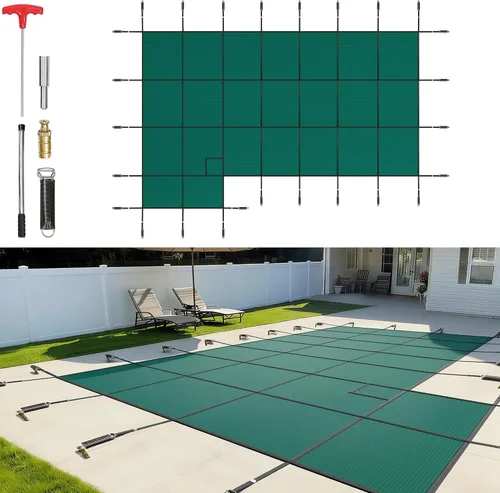 Miniatura 24 de VEVOR Cubierta rectangular para piscina de 12 x 20 pies, toldo de invierno de PVC color carbón, impermeable y repelente de suciedad