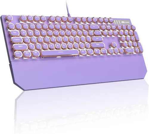 Miniatura 8 de MageGee - Teclado mecánico para juegos estilo máquina de escribir retro, teclas redondas punk doradas retroiluminadas LED, con cable, para laptop