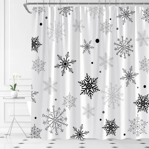 AMFD Cortina de ducha de copo de nieve de Navidad, juego de cortina de baño de tela Holidy con ganchos (36 pulgadas de ancho x 70 pulgadas de alto)