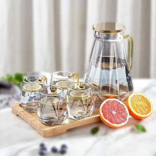 Miniatura 11 de DUJUST Jarra de agua de 2 litros, jarra de vidrio con diseño de diamante moderno con tapa y asa, jarra de agua de alta durabilidad para infusor