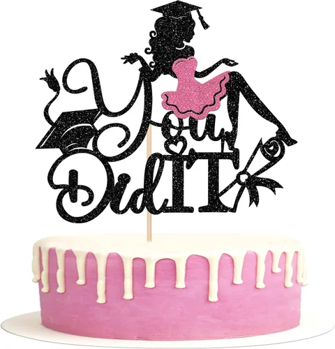 Miniatura 18 de 1 paquete de decoración para tarta de graduación para niña, con purpurina, para diploma, decoración para adultos mayores 2026, para niñas, escuela
