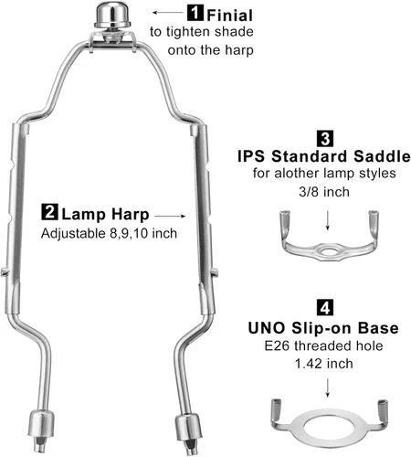 Miniatura 3 de Kit de soporte de pantalla de lámpara de 8, 9 y 10 pulgadas [ajustable] para lámparas de mesa y de pie, piezas de lámpara resistentes con sillín
