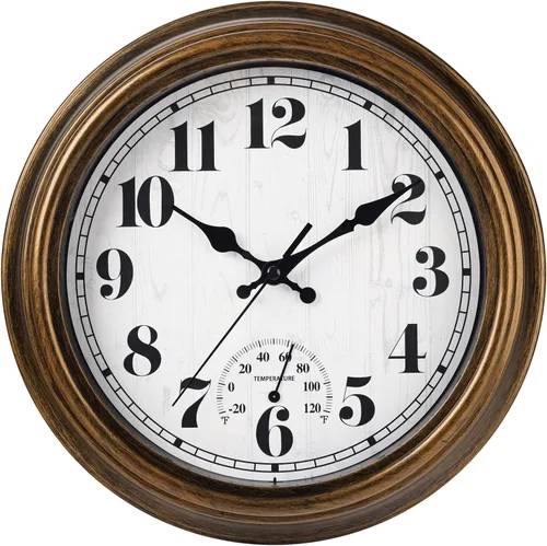 Miniatura 14 de 45MinST Reloj de pared grande vintage de 13 pulgadas rojo-marrón, de cuarzo, funciona con batería, movimiento silencioso y preciso sin tictac con 13