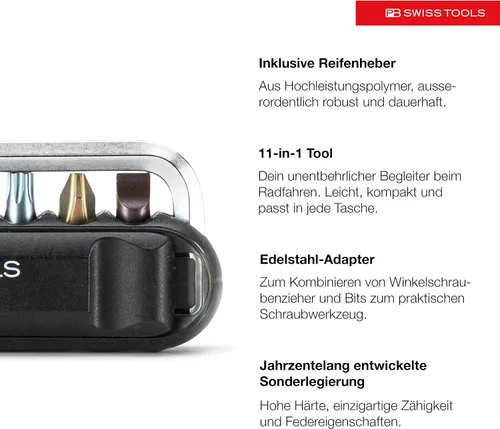 Miniatura 3 de PB Swiss Tools Multiherramienta para bicicleta PB 470 100% fabricada en Suiza, herramienta de bolsillo con brocas, llave Allen, adaptador de Negro