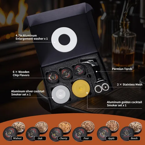 Miniatura 3 de Kit de ahumador de cóctel con antorcha, paquete de 2 kits de ahumador de whisky de metal, kit de ahumador de metal a la antigua, regalos de whisky